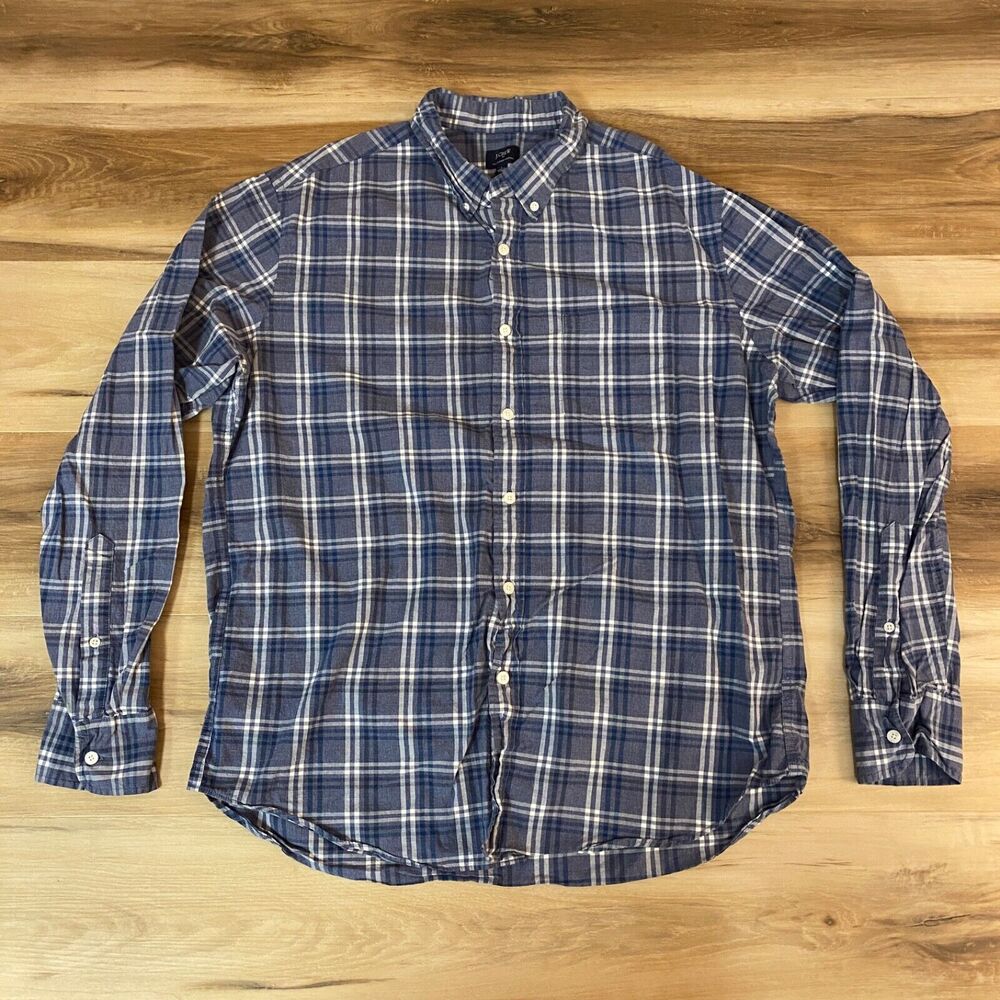 J Crew Shirt Men Large Blue Plaid Long Sleeve Button Down Cotton Pocket